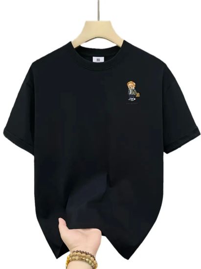 Baskılı Oversize Bisiklet Yaka T-shirt - Siyah resmi